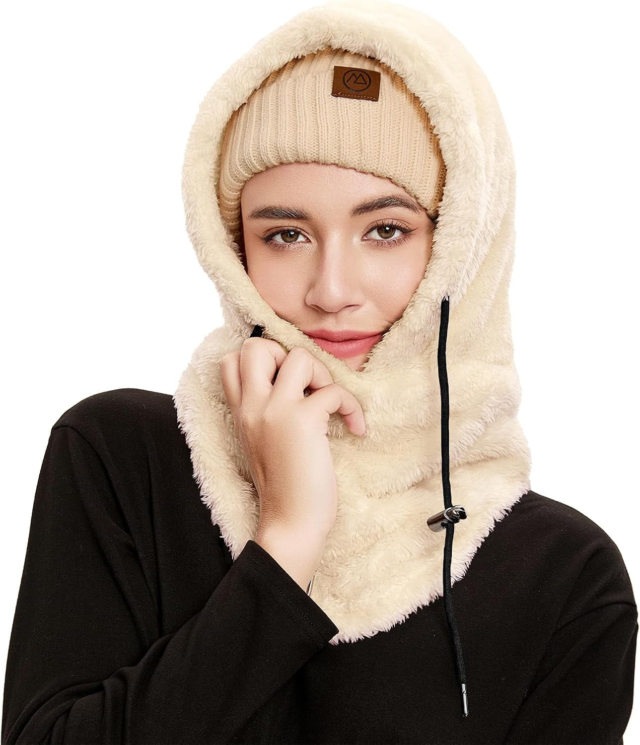 Fleece Balaclava Fuzzy Ski Mask for Women Warm Winter Hats for Women Ski Face Cover Integrated Ear Protection Windproof